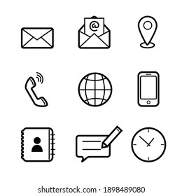 Flat style of Contact us vector line icon set for Business and Web Design. Communication symbol in simple minimalism on white background.