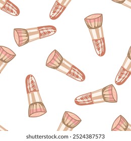 Flat style cosmetic brush, beauty cosmetic element, self care seamless pattern. Illustration for beauty salon, cosmetic store, makeup design. Doodle sketch style.	