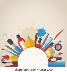 Flat style cosmetic and makeup banner or poster template with place for text