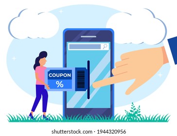 Ilustración vectorial de cupón de estilo plano. Almacenar el concepto de cupón de descuento. Persecución simbólica tras una compra financiera barata y rentable. Métodos de promoción y publicidad para la contratación de clientes.