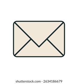 Flache Stil Creme Umschlag Symbol mit schwarzer Umrisslinie, die eingehende Mail oder E-Mail-Nachricht auf weißem Hintergrund darstellt