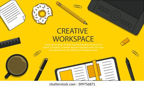 Flat Style Creative Designers Workspace