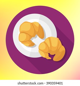 flat style croissant icon, vector illustration. flat icon with long shadow. Croissant icon. Croissant vector illustration. Croissant isolated background. Delicious croissant. Croissant flat design.