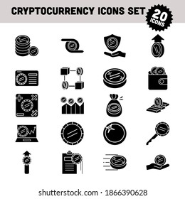 Flat Style Cryptocurrency Icon Set In Black and White Color.