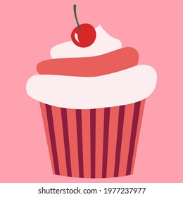 flat style cupcake with cream. Vector illustration