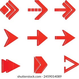 Flat style curved arrow icon collection isolated. different kinds of arrow symbol indicator. for your apps, websites and UI or UX design, Collection of different red arrows on white background.