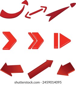 Flat style curved arrow icon collection isolated. different kinds of arrow symbol indicator. for your apps, websites and UI or UX design, Collection of different red arrows on white background.