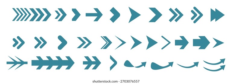 Estilo plano colección de icono de flecha curvada aislada. diferentes tipos de indicador de símbolo de flecha. para sus App, Sitio web.
