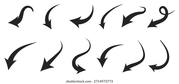 flache Stil gekrümmten Pfeil-Symbol-Sammlung isoliert verschiedene Arten Pfeilsymbol