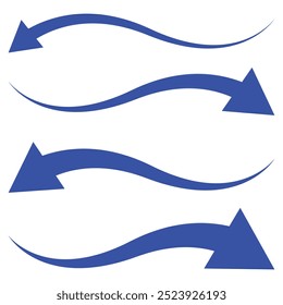 Flat style curved blue arrow icon collection isolated. different kinds of arrow symbol indicator. for your apps, websites projects. Vector illustration.