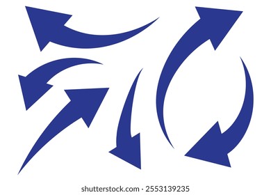 Conjunto de ícones de seta azul curvo estilo liso isolado. diferentes tipos de indicador de símbolo de seta. para seus aplicativos, projetos de sites. Ilustração vetorial.