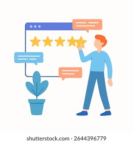 Flat Style Customer Review Five Stars Feedback Illustration Design Concept