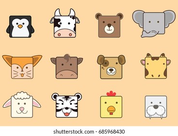 Flat style cute animal vector set