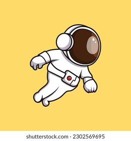 Flat style cute astronaut flying cartoon vector icon illustration. Spaceman character vector illustration. Science technology icon concept. Adorable astronaut mascot logo deign. 