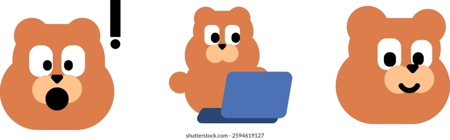 Flat style cute bear emoticon icons set - vector illustration.