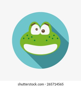 flat style, cute cartoon frog head with shadow round icon, isolated design element