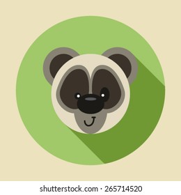 flat style, cute cartoon panda head with shadow round icon, isolated design element