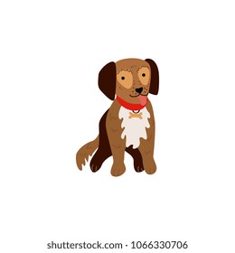 Flat style cute dog animal sitting sticking out tongue front view icon. Funny hand drawn puppy pet. Domestic adorable brown character, design element. Vector illustration isolated.