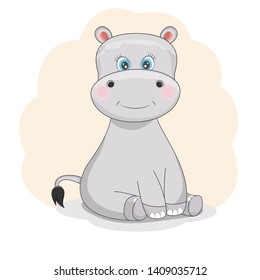 Flat  style of a cute funny hippo.  Isolated objects on a white background. Modern design concept for children t-shirt.