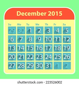 Flat style december 2015 calendar design template