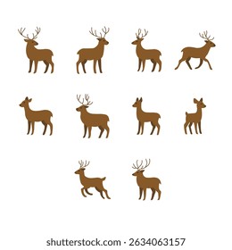 Flat Style Deer Set with Various Poses