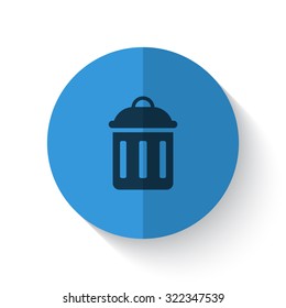 Flat style Delete illustration on blue folded circle with shadows on white