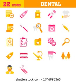 Flat Style Dental Icon Set on White Background.