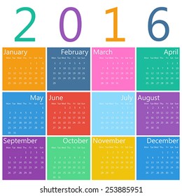 Flat style design of calendar for 2016