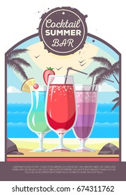 Flat style design of cocktail summer bar. Cocktail menu