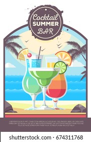 Flat style design of cocktail summer bar. Cocktail menu