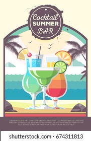 Flat style design of cocktail summer bar. Cocktail menu