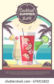 Flat style design of cocktail summer bar. Cocktail menu