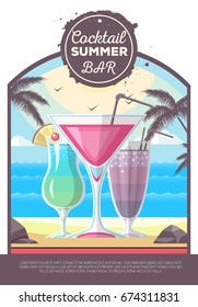 Flat style design of cocktail summer bar. Cocktail menu