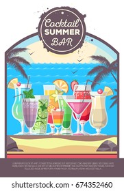 Flat style design of cocktail summer bar. Cocktail menu