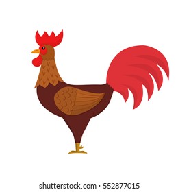 Flat style design colorful stylized rooster vector illustration isolated on white background.