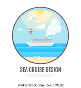 Flat style design of Cruise liner in the ocean