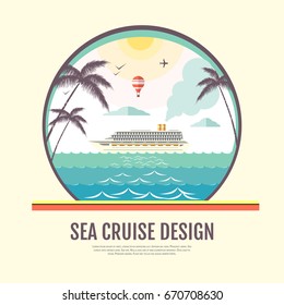 Flat style design of Cruise liner in the ocean