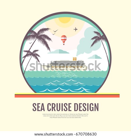 Flat style design of Cruise liner in the ocean