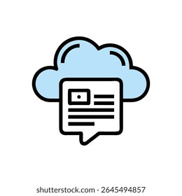 Flat style design displaying cloud and message bubble icon, ideal for technology concepts and communication topics, on black backdrop.