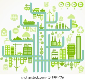 Flat style design eco city infographic