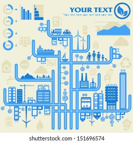 Flat style design eco city infographic