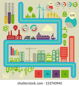 Flat style design eco city infographic