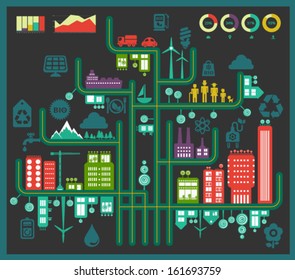 Flat style design eco city infographic