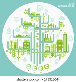 Flat style design eco city infographic