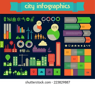 Flat style design eco city infographic