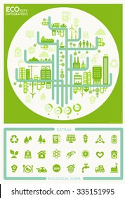 Flat style design eco city infographic with eco icons collection