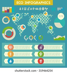 Flat style design eco world infographics with polygonal world map and infographics template