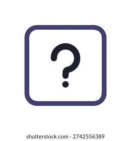 Flat style design featuring a purple question mark icon inside of a square frame against a White Background.