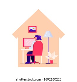 Flat Style Design. Freelancer Working at Home Telecommuting Vector Illustration Work from Home