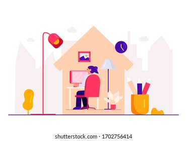 Flaches Design. Freiberufler, der an der Illustration zur Heimtelektronik-Vektorillustration arbeitet